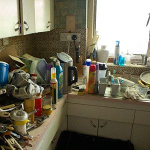 kitchen filled with rubbish